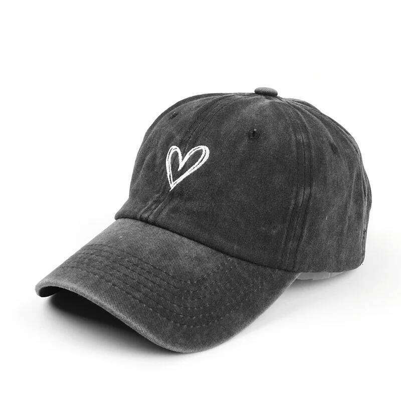 Retro Washed Distressed Love Embroidered Duckbill For Women In spring and Summer Large Brim Soft Top Baseball Cap Adjustable Y260304