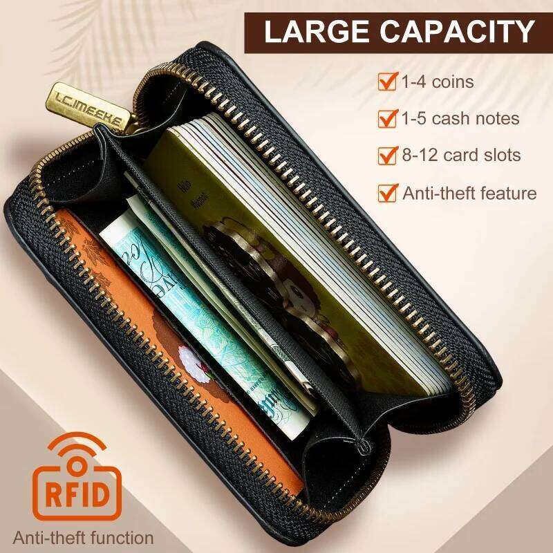 EUCAGR RFID Shielded Magnetic zipper Holder Wallet Premium Synthetic Leather for Phone & Cards, Compact Design, Ideal Gift C260304