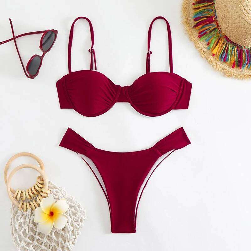 Simple Push Swimsuit Women Backless Lace Up High Waist Bikini Set 2025 New Sexy Spice Girl Beach Bathing Suit 2 Piece Y260303