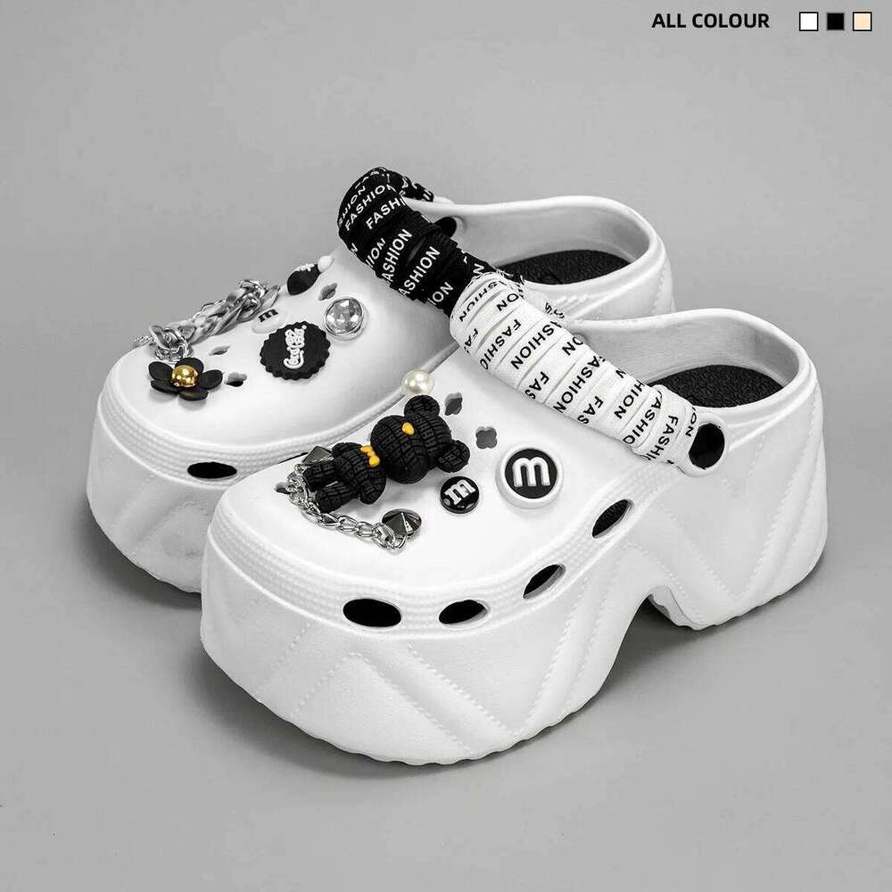 Women Summer Slippers 7CM Thick Bottom DIY Bear Accessories Fashion Clogs Female Wedges Shoes Beach Slides Street Sandals