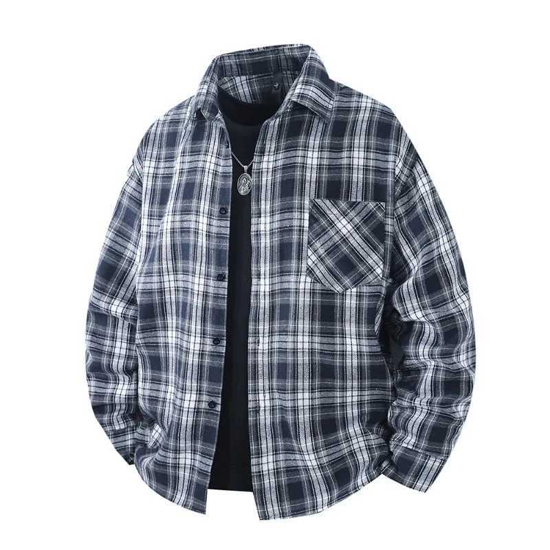 Spring and Autumn Outdoor Fashion Trendy Checkered Shirt Comfortable Trendy Versatile Breathable Mens Trendy Long Sleeve Jacket M260305