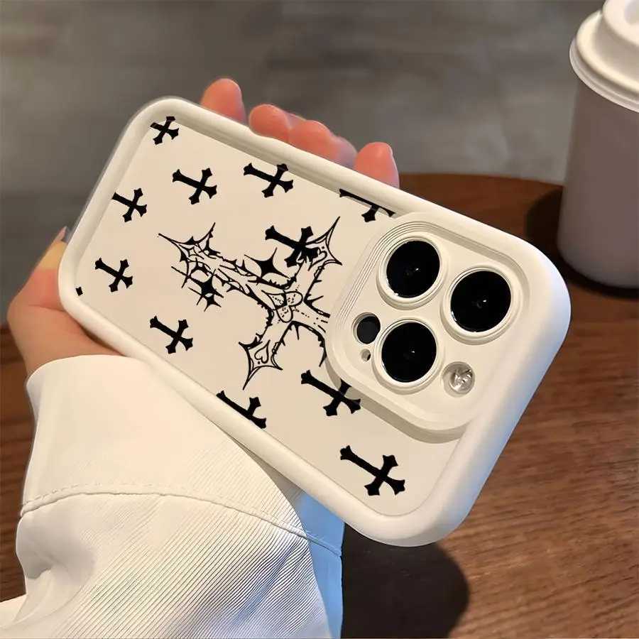 Luxury Black Cross Print Soft Phone Case for iPhone 16 Pro 15 Pro Max 14 13 12 11 XS 16 Plus Shockproof Protective CoverT260305