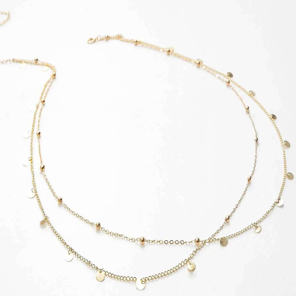 Summer Beach Chai Fashionable Round Bead Gold Sequin Tassel Double-layer Waist Vacation Style Sexy Body Chain S260304