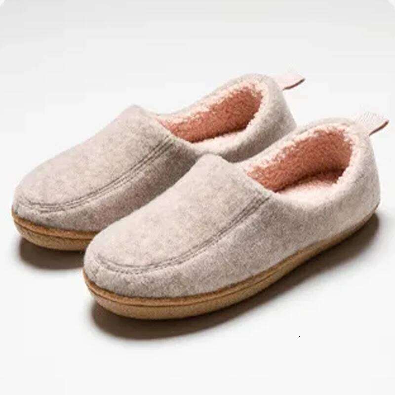 Kidmi Winter Shoes for Women Men Unisex Outdoor Warm Fluffy Plush Flat Slides Comfortable Casual Non-slip Cotton Slippers