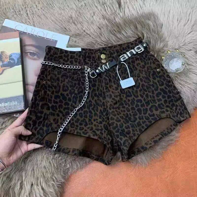 Sexy Leopard Printed Denim Women's Summer New High Waist Slim A Word Hip-wrapped Jeans Hot Pants Shorts Feminino XJ260305