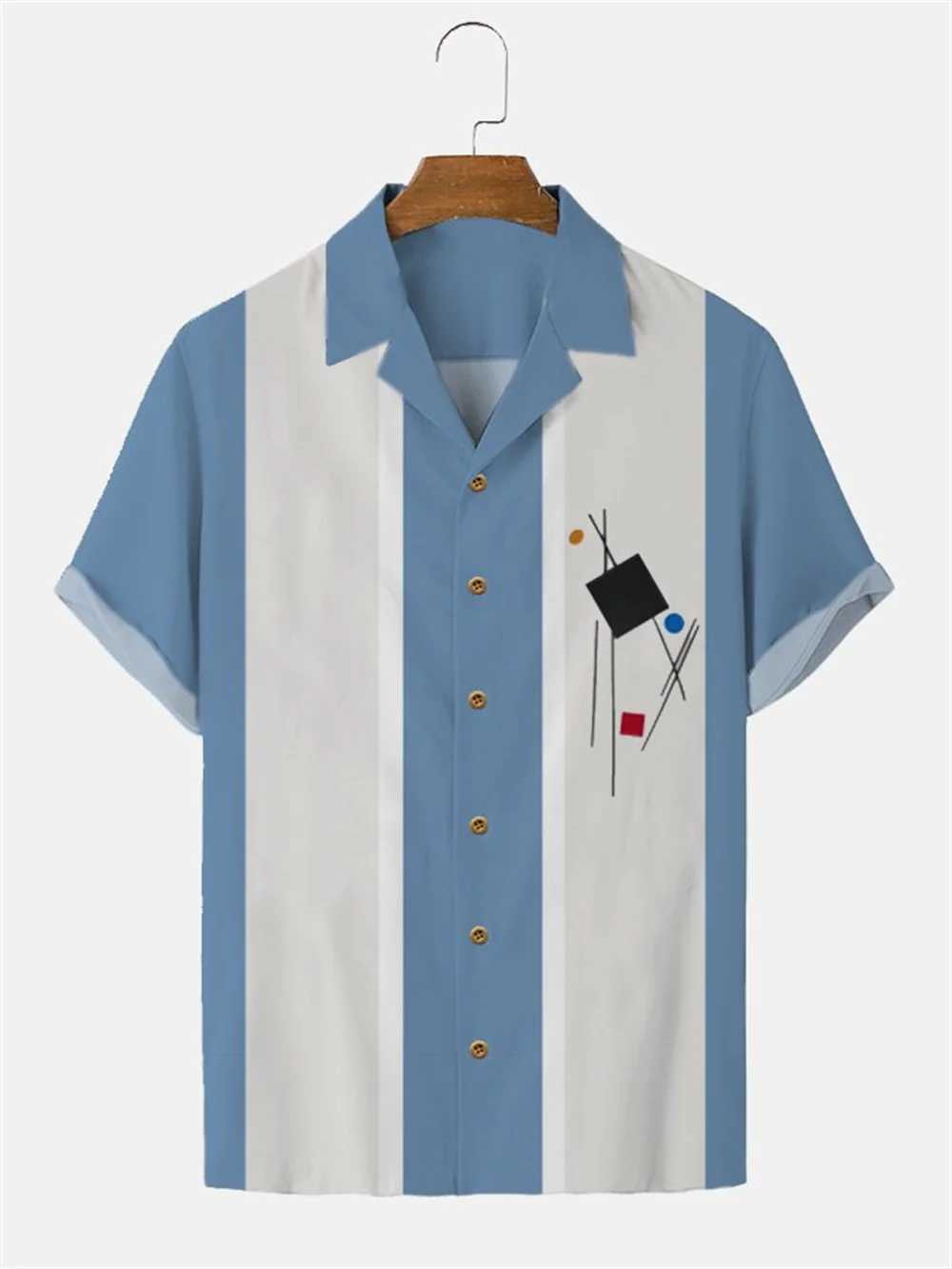 Simple Stripes Plain Shirts for Men CloTHing 3D Hawaiian Beach Shirts Summer Casual Short Sleeve Lapel Blouse Male Tops M260305