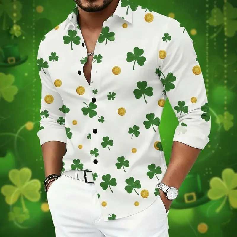 Mens Graphic Shamrock Shirt Button Down Shirt Long Sleeve Hawaiian Casual Comfortable Vacation Holiday Saint Patrick Day Summer M260305