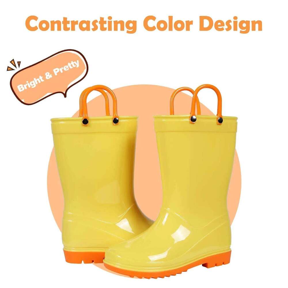 Kidmi Children Girls And Boys Outdoor Non-slip Rubber Rain Shoes Cute Easy Clean Kids Waterproof Boots With Handles