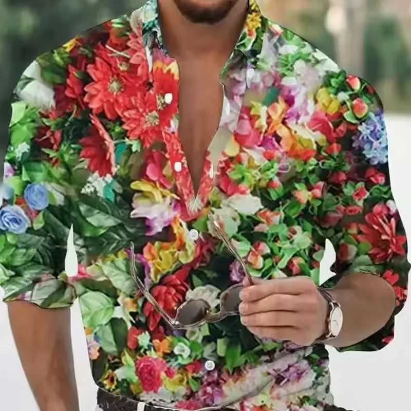 Casual Hawaiian Floral Print Shirt Summer Mens Long Sleeve Shirt 3D Print Lapel Shirt Men and Women Fashion Long Sleeve Shirt a78 M260305