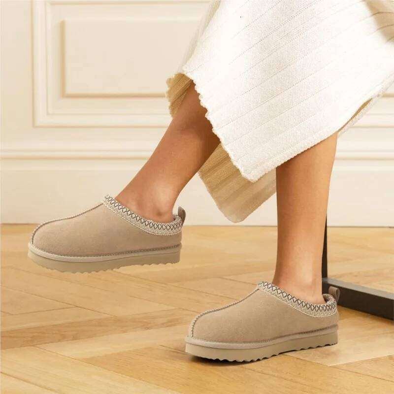 Kidmi New Winter Genuine Suede Women's Snow Fuzzy Warm House Water Resistant Slippers Soft Sole Women Ankle Boots