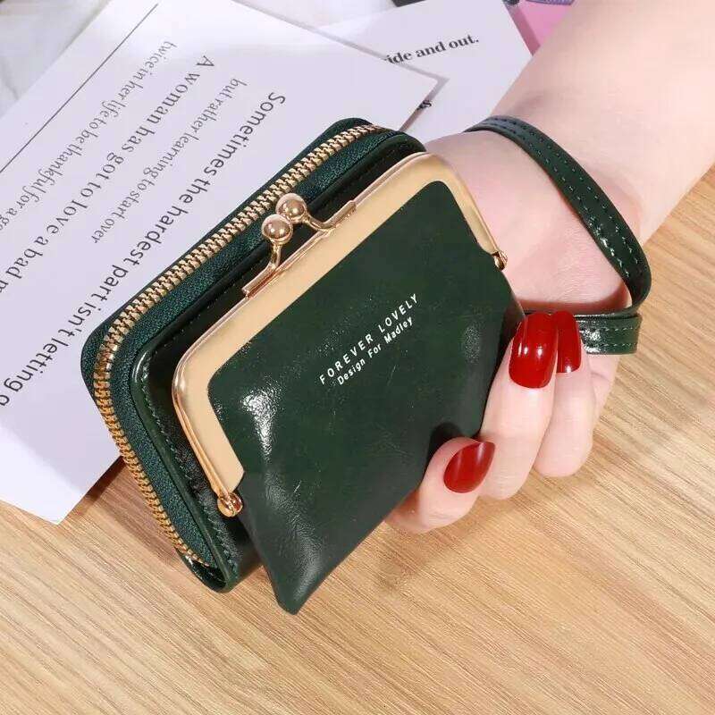 New Women's Wrist Strap Short Wax Oil Leather Zero Large Capacity Letter Multi Card Bag Wallet C260304