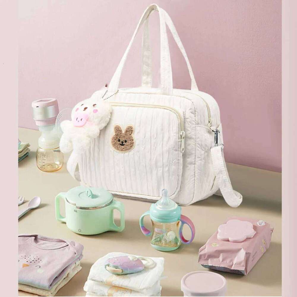 1pc Solid Color Baby Diaper Bags Organizer Maternity Animal Cartoon Portable Nylon Mom Travel Tote Bag with Pendant Z260304