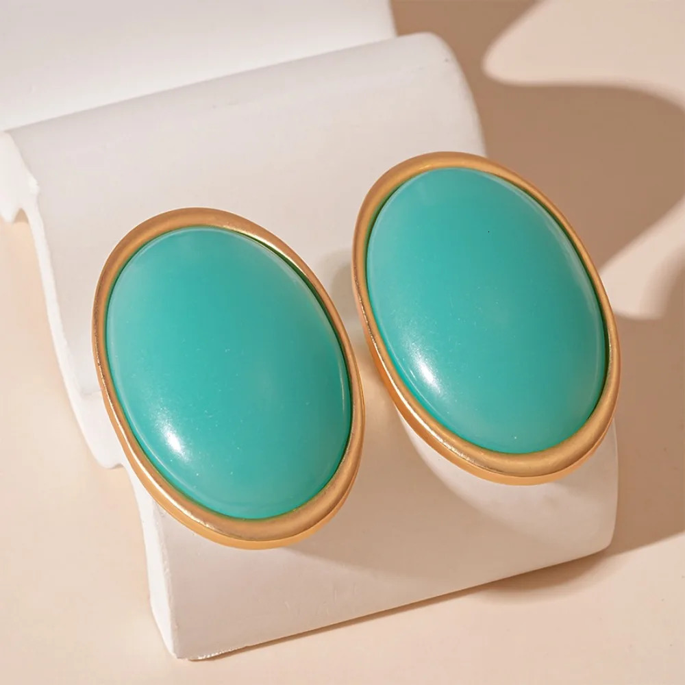 Exaggeration Retro Geometric Ellipse Resin Stud Earrings for Women Personality Charm Wedding Bride Party Jewelry No Fade Gift 260303