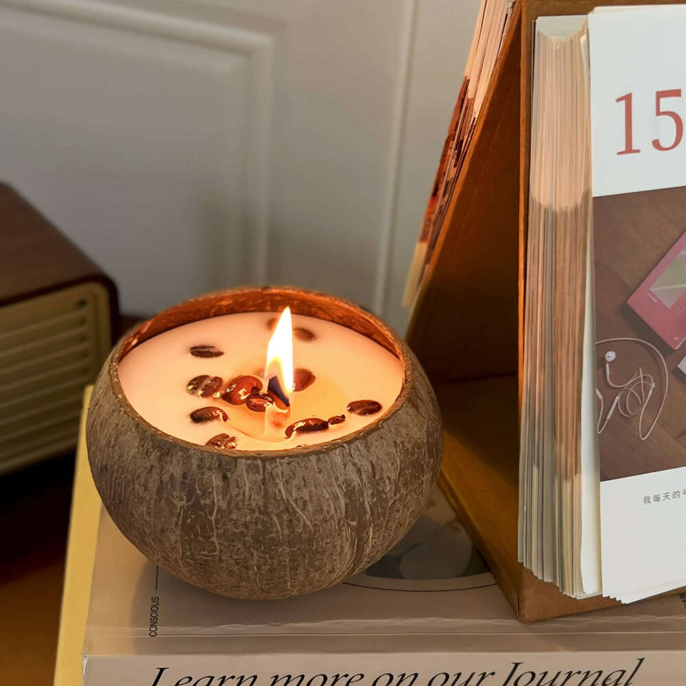 Natural Coconut Shell Coffee Bean Bedroom Aromatherapy Candle Girls Birthday Gift Box W260305