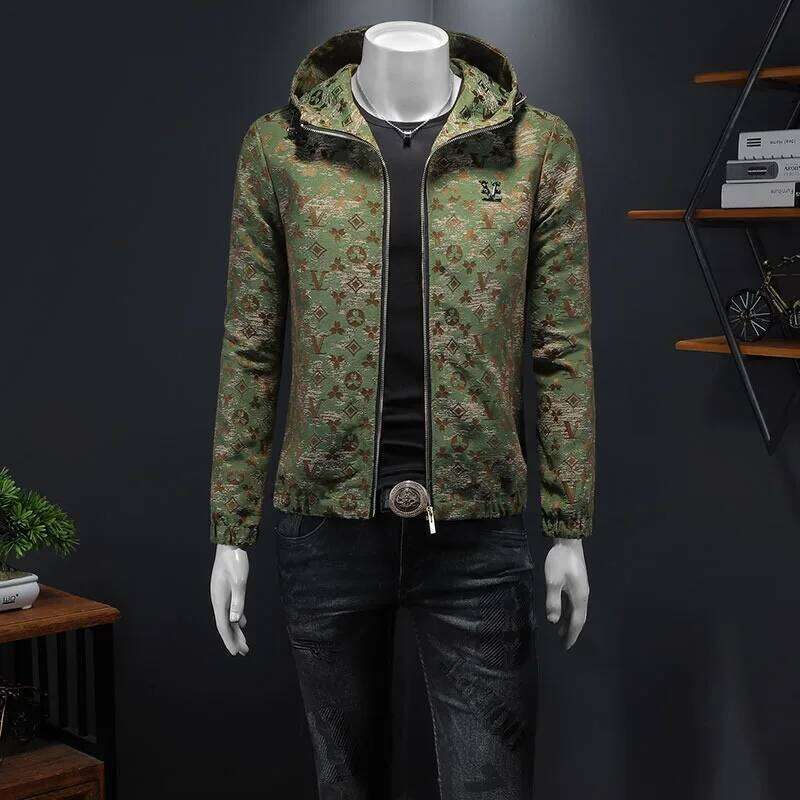 Allover Printed Hooded Men's Jackets High Quality Long Sleeve Zipper Sport Casual Male Coats Man Overcoat Plus Size 5Xl