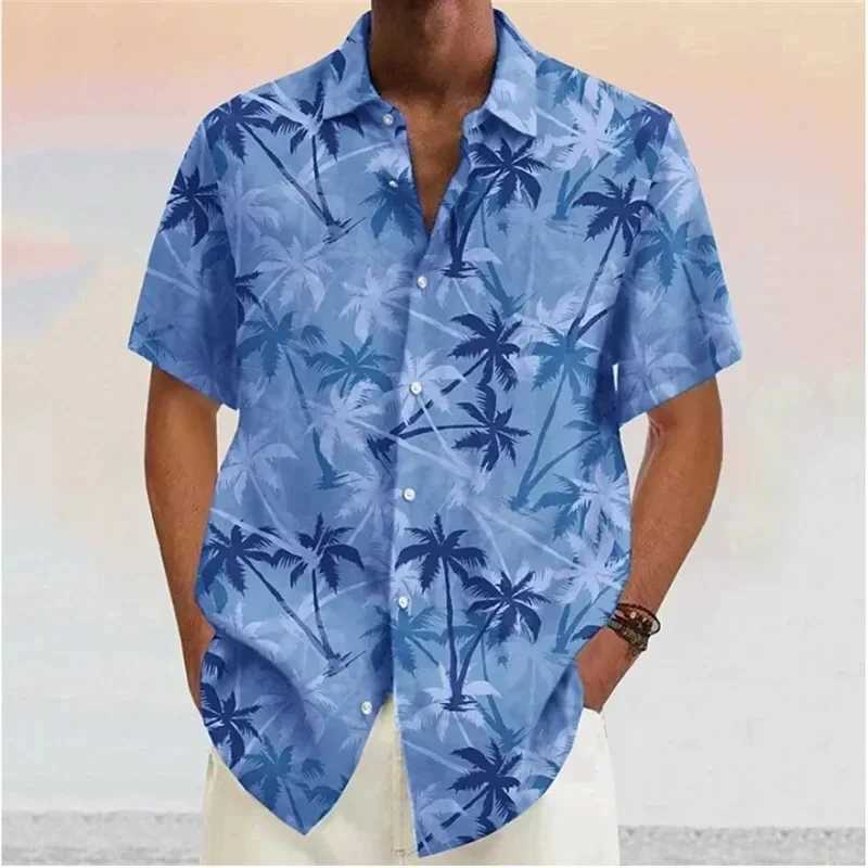 2026 Coconut Grove Digital Print Pattern Mens Short Sleeve Hawaiian Shirt Casual Fashion Beach Style 100 Polyester M260305