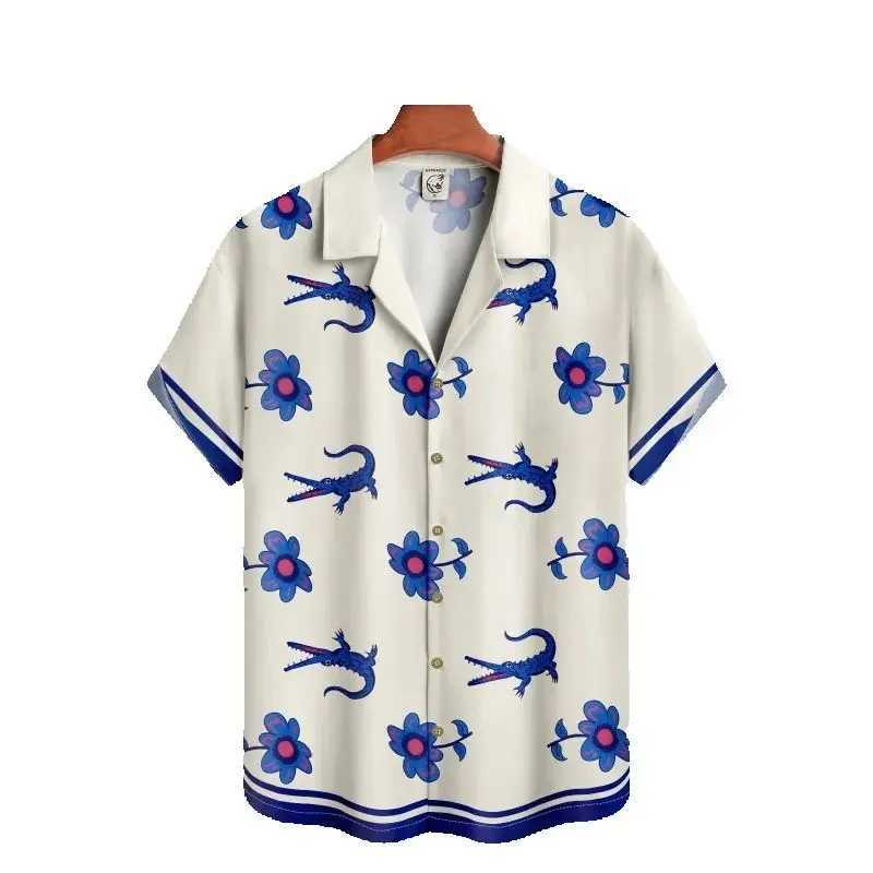 Summer Men Shirt Street Fashion Daily HAWaiian Shirts Cartoon Print Casual Loose Short Clothes SLeeve Beach Loose Tops M260305
