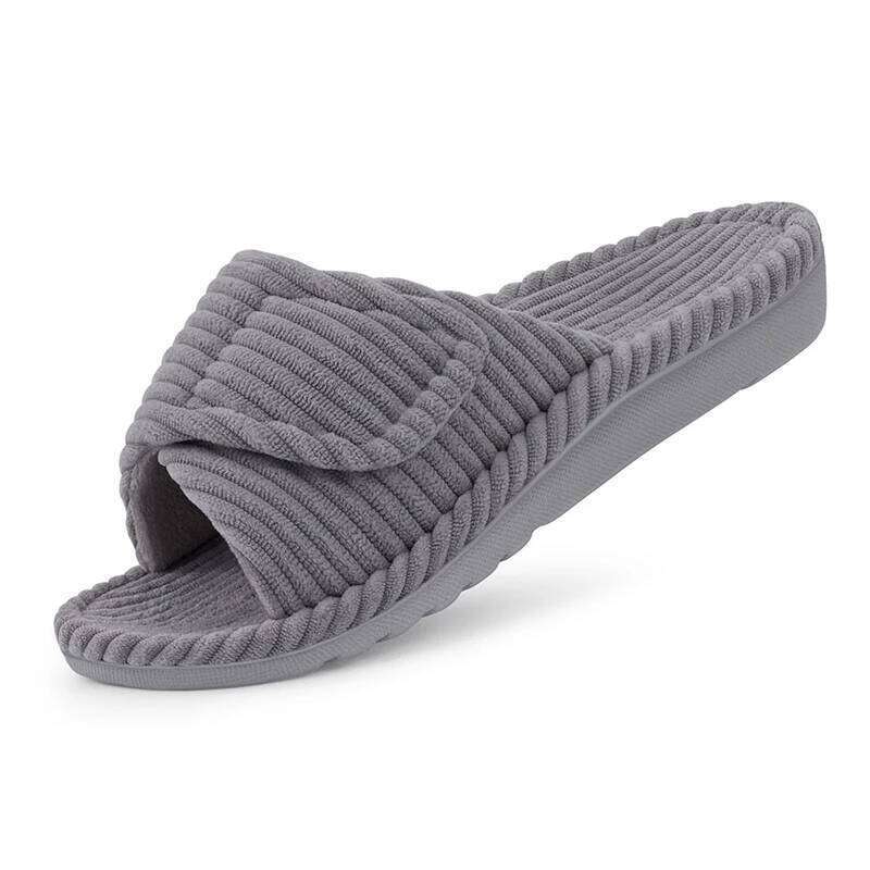 Kidmi Soft Fur Cotton Shoes Women Fashion Open Toe Corduroy Bedroom Slides With Arch Support Adjustable Indoor Slippers