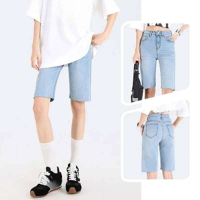 Summer Thin Washed Straight-leg Mid-length Jeans, High-waisted Denim Shorts That Are Casual, Fashionable and Versatile for Women XJ260305