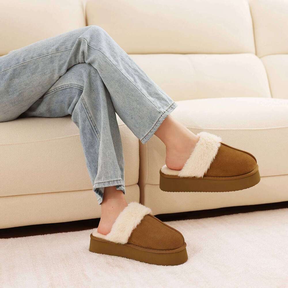 Kidmi Winter Fuzzy Indoor Platform Fluffy Bedroom Antiskid House Women Slippers With Memory Foam Shoes