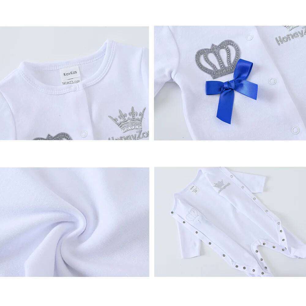 4 Pcs/set Clothing Set Newborn Boys Jumpsuit +Hat+Mittens Baby Girls Pink Romper 100% Cotton Soft Kids Clothes for 0-9 M Z260304