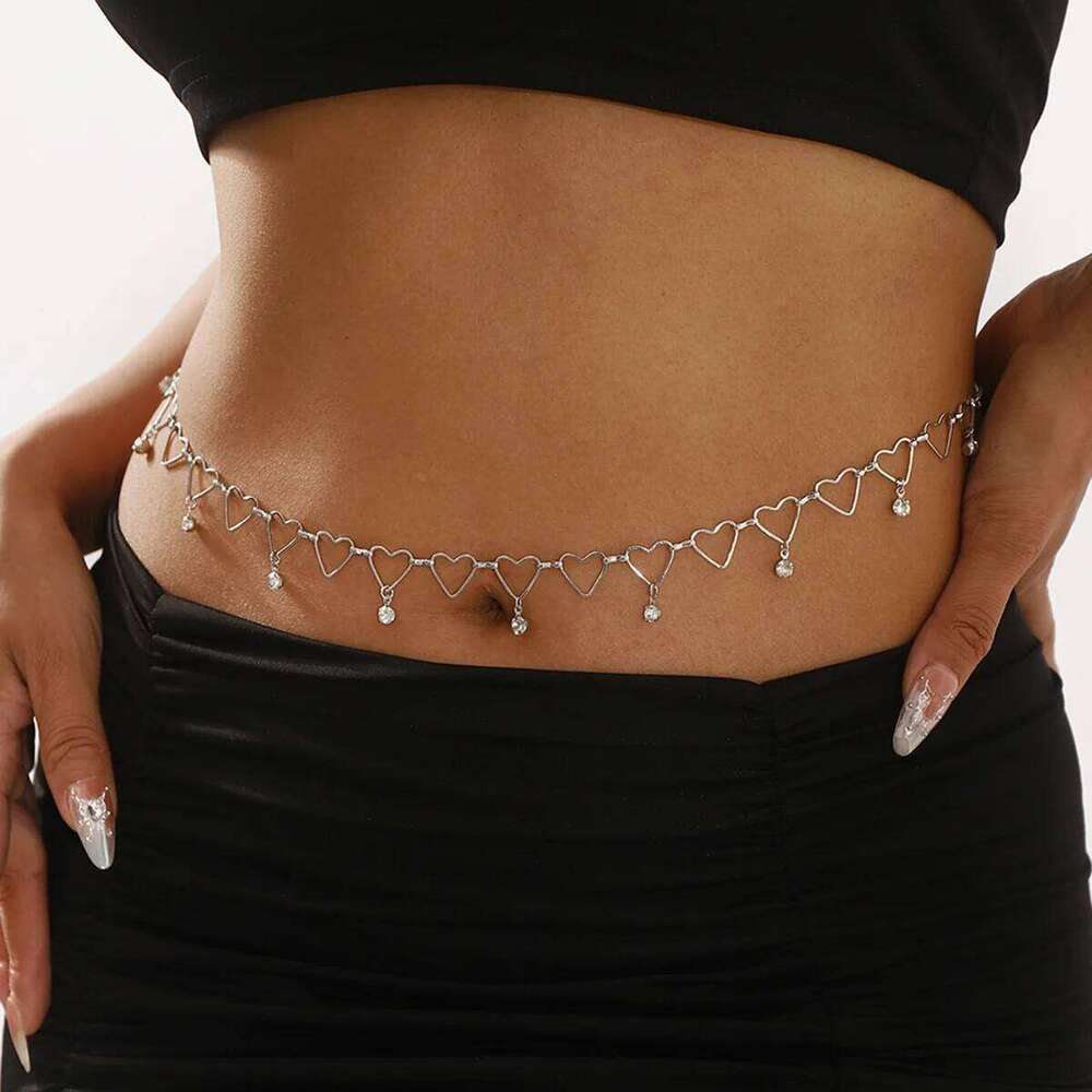 Sexy Vintage Belly Heart Crystal Pendant Waist Chain Beads Belt Streetwear Summer Women Fashion Body Jewelry S260304