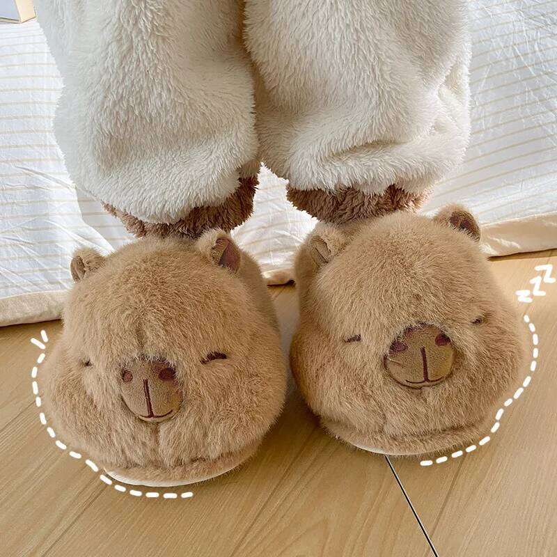Women Indoor Fluffy Slippers Cute Cartoon Style Autumn Winter House Shoes Warm Plush Anti-slip Female Home Floor Cotton Slides