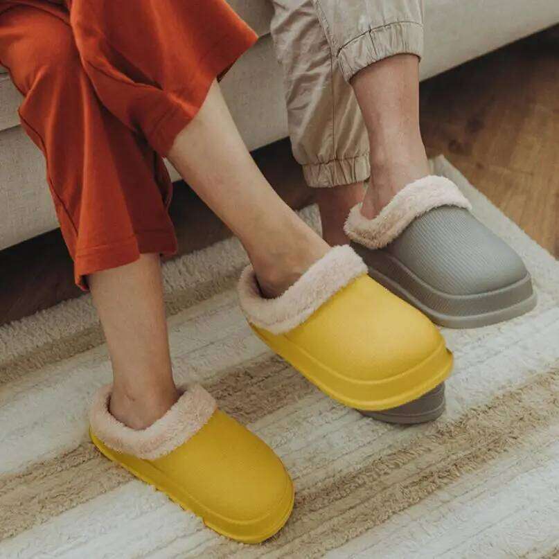 Women House EVA Warm Fur Winter Indoor Shoes Lovers Plush Home Floor Slides Female Male Kitchen Work Slippers