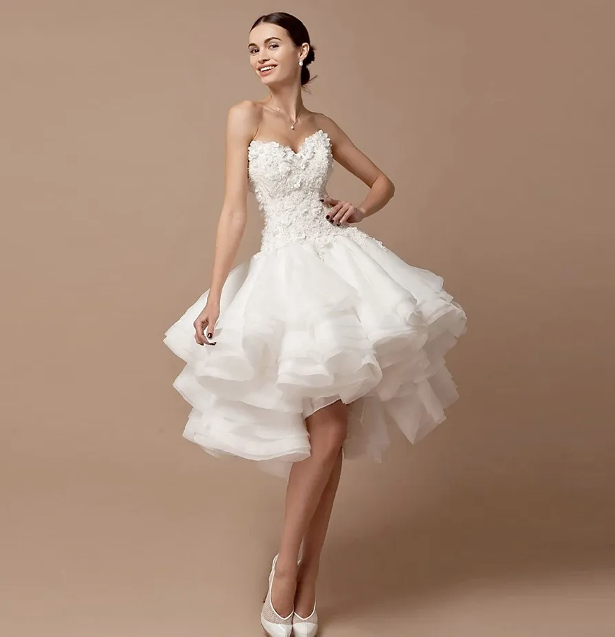 Luxury White Short Prom Party Dress 2026 Sweethart Lace Applique 3D Flowers Ruffles Organza Birthday Gowns Club Christmas Dresses Vestidos De Feast BC