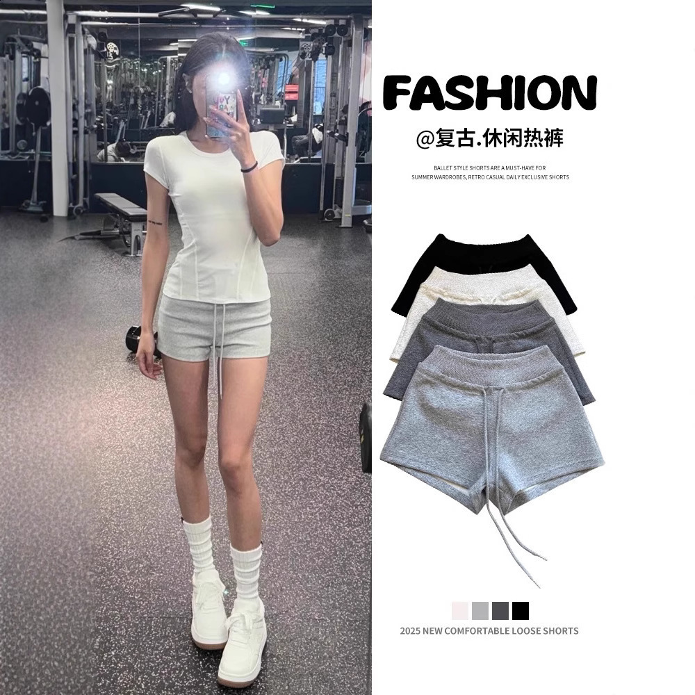 Y2K AF1892 Print Drawstring Sweatshort Women Raw Hem Loose Straight Shorts Vintage Streetwear Cotton Short Pant Hiphop style 250210