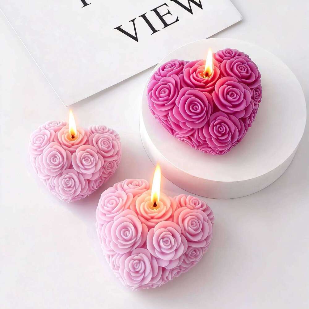 DIY Heart-Shaped Pink Flowers Silicone Handmade Scented Plaster Resin Mold Epoxy Soap Candle Making Supplies W260304 W260305