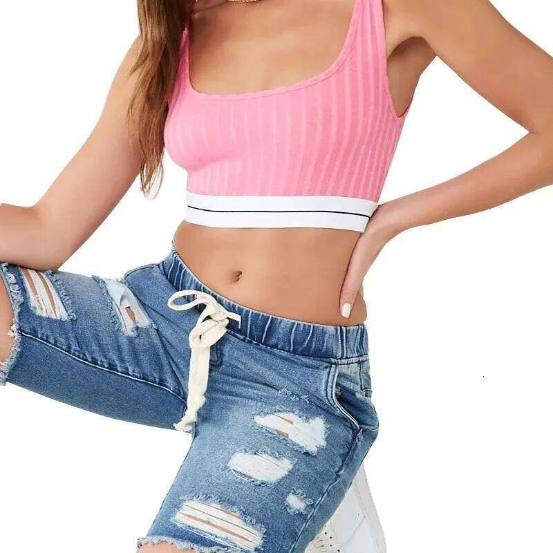 Shorts.Washed Ripped Mid-length Washed Jeans,New Fashionable Elastic Waist Drawstring Short Jeans for Women in Spring and Summer XJ260305