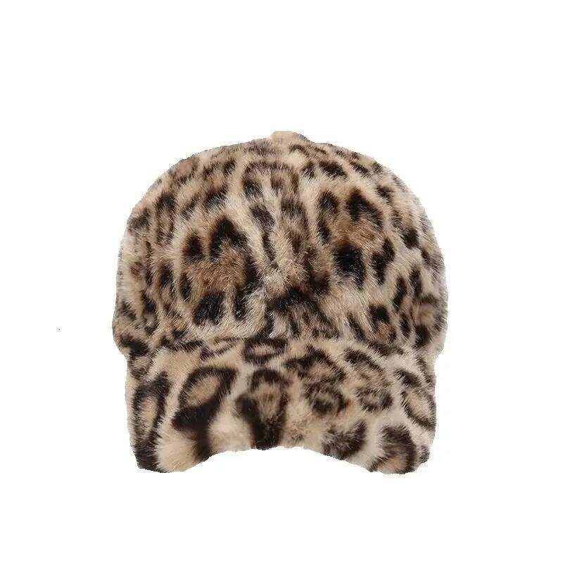 Leopard Baseball Cap Winter Hats For Plush Faux Fur Thickened Keep Warm Caps Women Outdoor Windproof Sunshade Vintage New Y260304