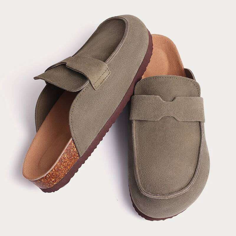 Kidmi New Men Suede Soft Women Mules Summer Cork Clogs Slippers Outdoor Beach Sandals Fashion Nonslip Home Shoes