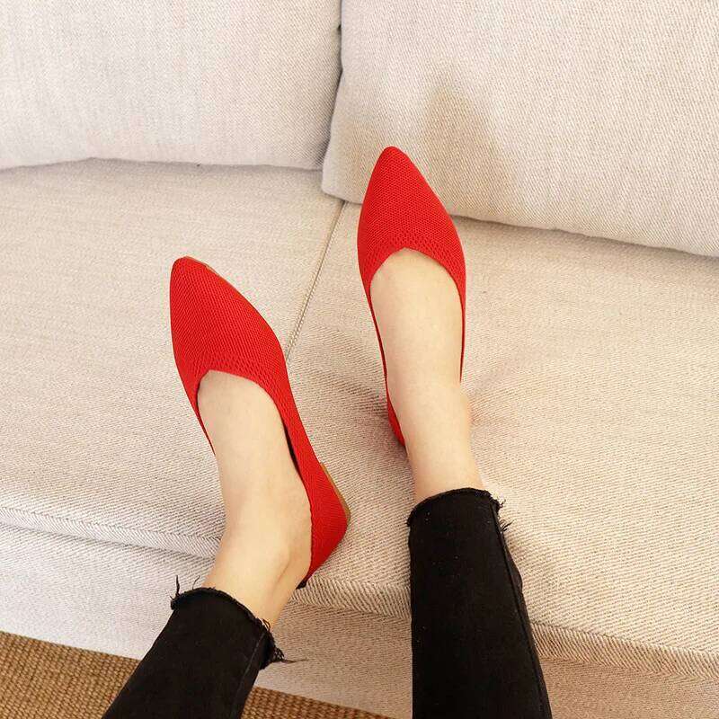 Elegant Leopard Knitted Ballet Flats Woman Pointed Toe Mesh Moccasins Ladies Fashion Walking Loafers Slip-on Soft Driving Shoes