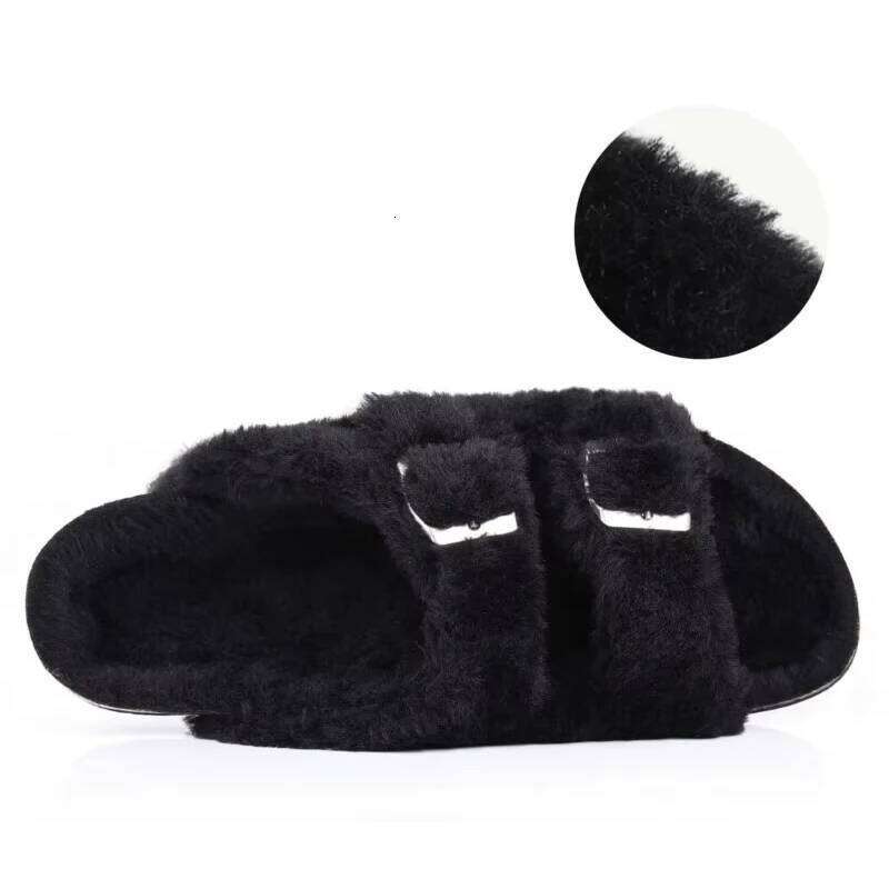 Kidmi Winter Slippers New Cork Insole Cozy Slides Arch Support Casual Furry Women Sandal With Adjustable Metal Buckle