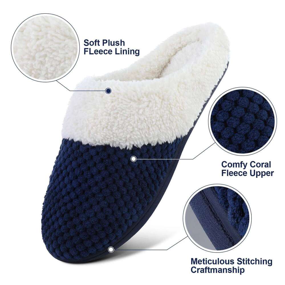 Kidmi Women's Fuzzy House Cozy Fleece Lined Winter Warm Slippers Unisex Indoor Non-slip Durable Waffle Fur Cotton Shoes