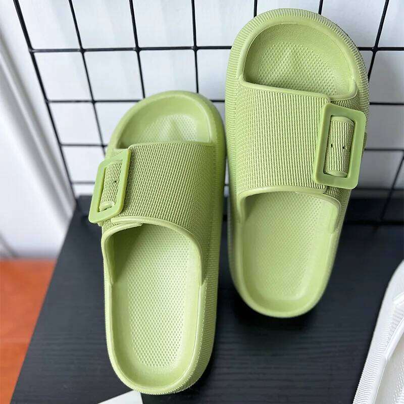 KIDMI Summer New Women Outdoor Soft Nonslip Beach EVA Flat Sandals Pillow Cloud Slippers With Double Buckle