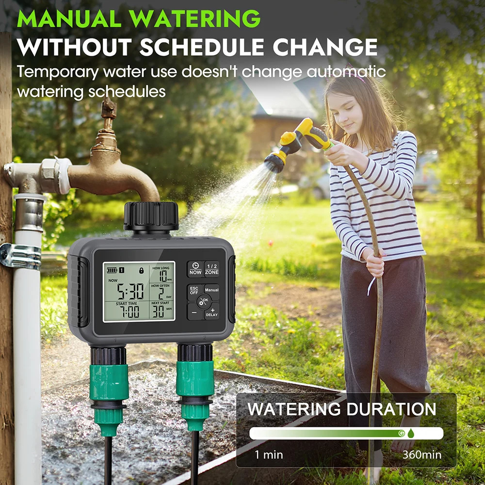1/2-Outlets Automatic Water Timer Smart Irrigation Watering System Sprinkle Faucet Hose Programmer Timer for Garden Outdoor 260304