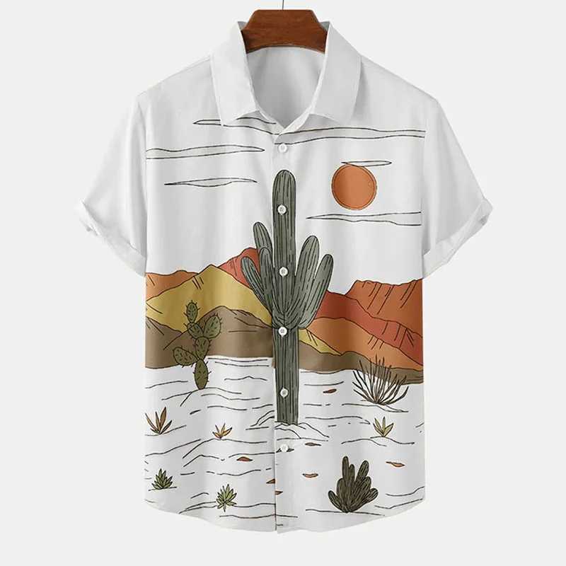 Desert Cactus Shirt For Men 3D Print Summer Hawaiian Harajuku Fashion Shirt Top Blouse Short Sleeves Street Vacation Beachwear M260305