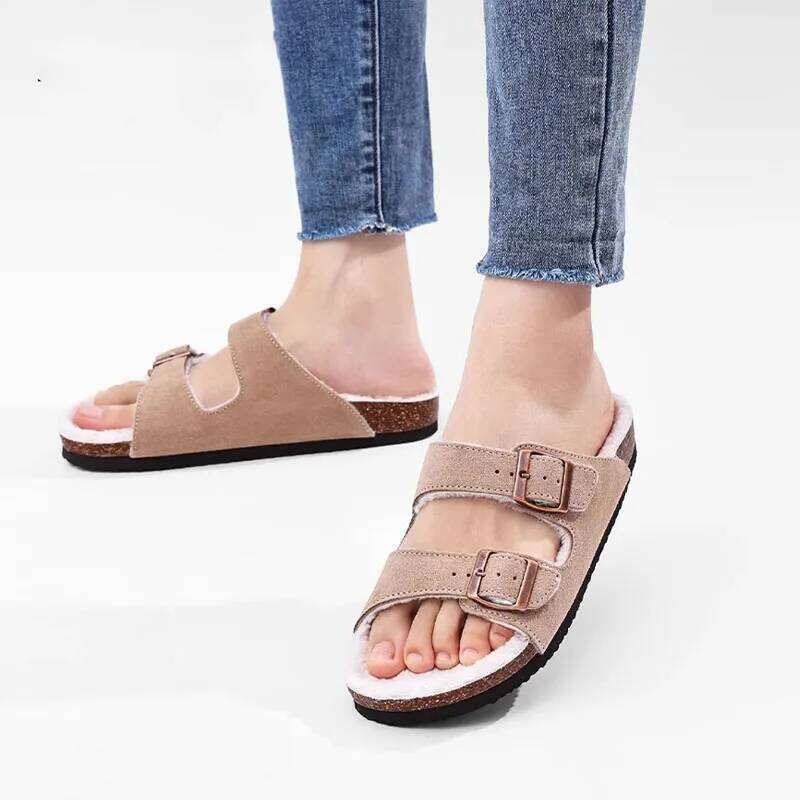 Kidmi Winter Fuzzy Cork Fashion Fleece Lined Man Clogs Outdoor Antiskid Fur Indoor House Slippers