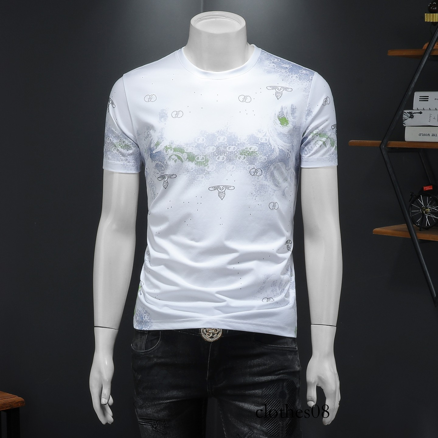 European Station 2026 Summer New Men's Short-Sleeve T-Shirt, Large Size, Round Neck, Slim Fit, Jacquard Pullover Base Shirt, Half Sleeve