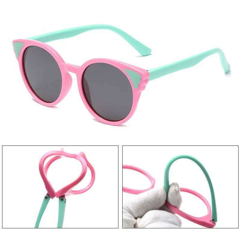 Children Polarization Sunglasses Kids Round Eye Subber Sunglass TR90 Sun For Girls Baby Cute Cat Ears Glasses UV400 Z260305