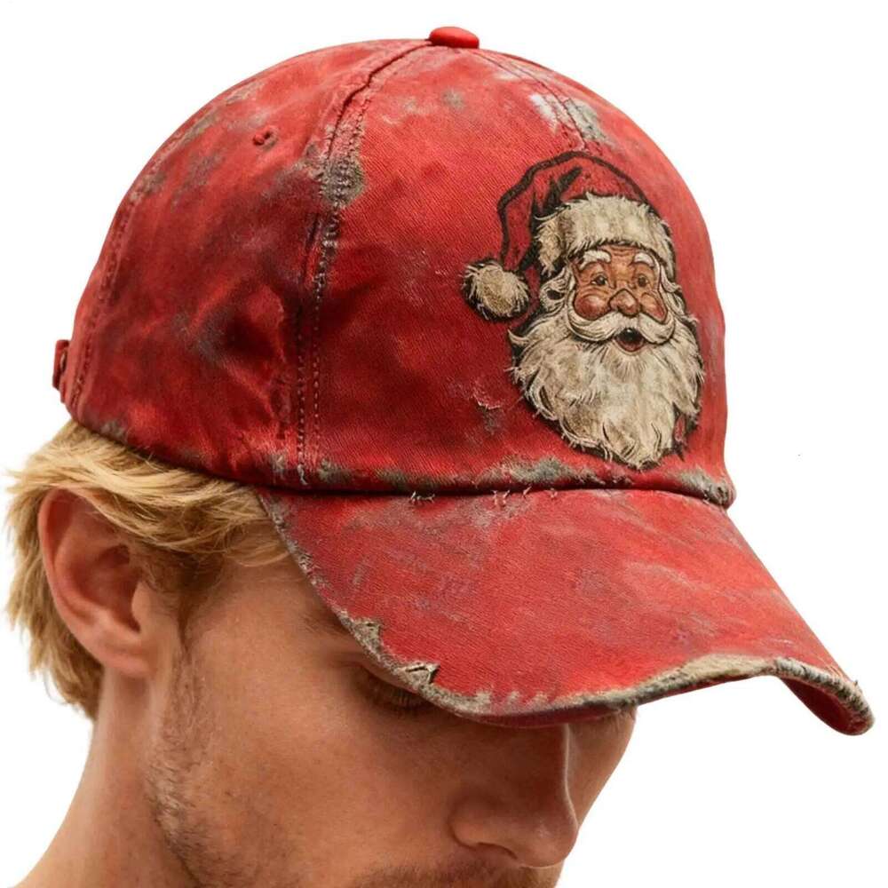printed red Santa Claus Merry Christmas hat washed baseball cap Versatile Y260304
