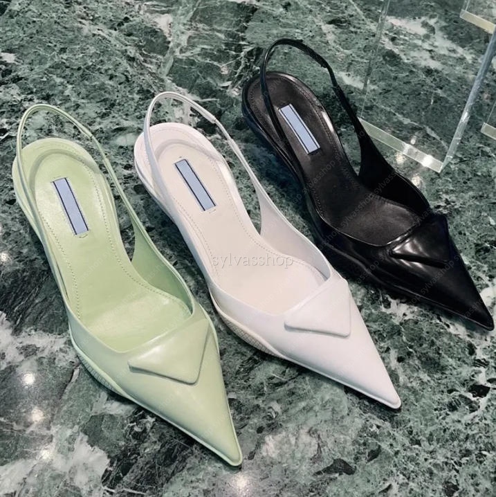 Slingback Women Pointed High Heels Designer Patent Leather Dress Shoes Toe Sandals Slingbacks Pump Brand kitten Heel party Inverted Triangle Sandals size 35-42