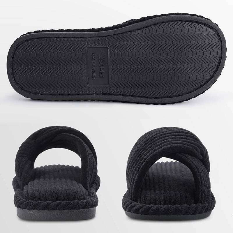 Kidmi House Corduroy Cross Bow Outdoor Slippers Fashion Open Toe Slip On Bedroom Shoes with Memory Foam for Women