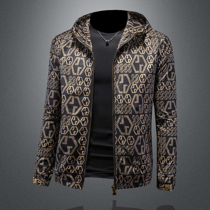 Arrivals European Collection Spring New Hooded Trendy Jacket Large Size Printed Slim Fit High-Quality Men's Coat Luanyun