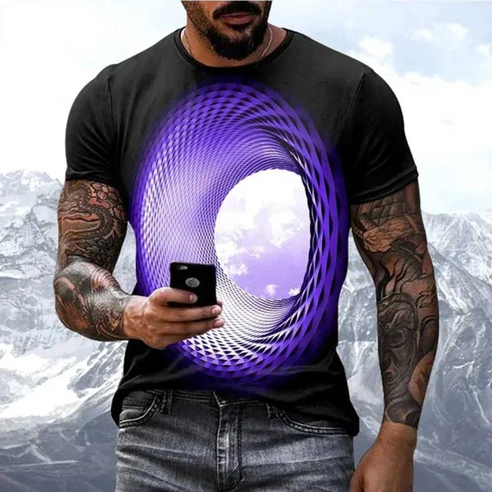 Fashion Hot Sales Personality Fun Sky graphic t shirts For Men New Casual Three-dimensional Vortex Printed Oversized O-neck Tees M260305
