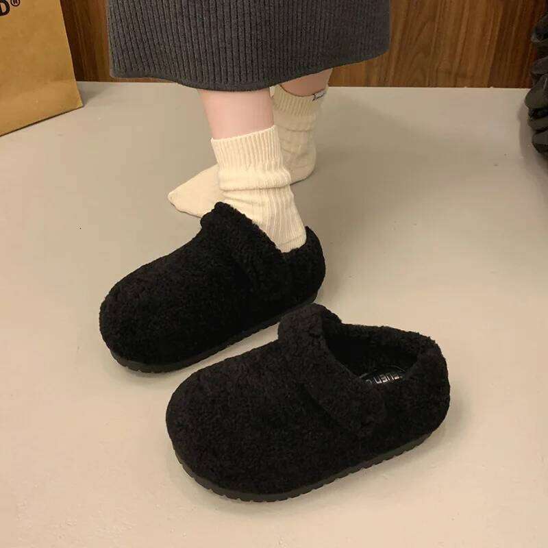 Faux Fur Platform Slippers For Women Winter Fluffy Soft Plush Thick Sole Height Increasing Female Indoor Street Shoes