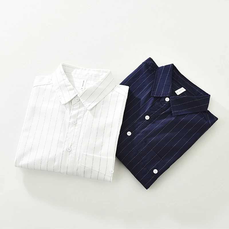 2026 Spring Autumn New Fresh Striped Cotton Long Sleeve Shirt for Men Clothing Comfort Turn-down Collar Tops M260305